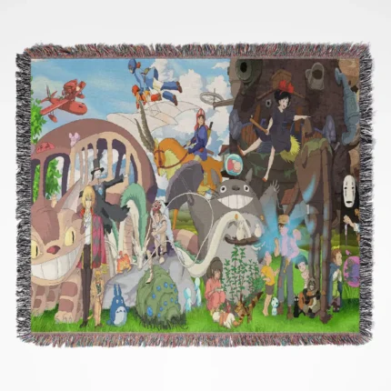 My Neighbor Totoro woven tapestry throw blanket, cozy throw, wall art, and room decor perfect for Ghibli fans.