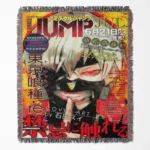 Tokyo Ghoul manga cover woven tapestry throw blanket, dark wall art design, ideal for room and home decor, and a collectible gift.