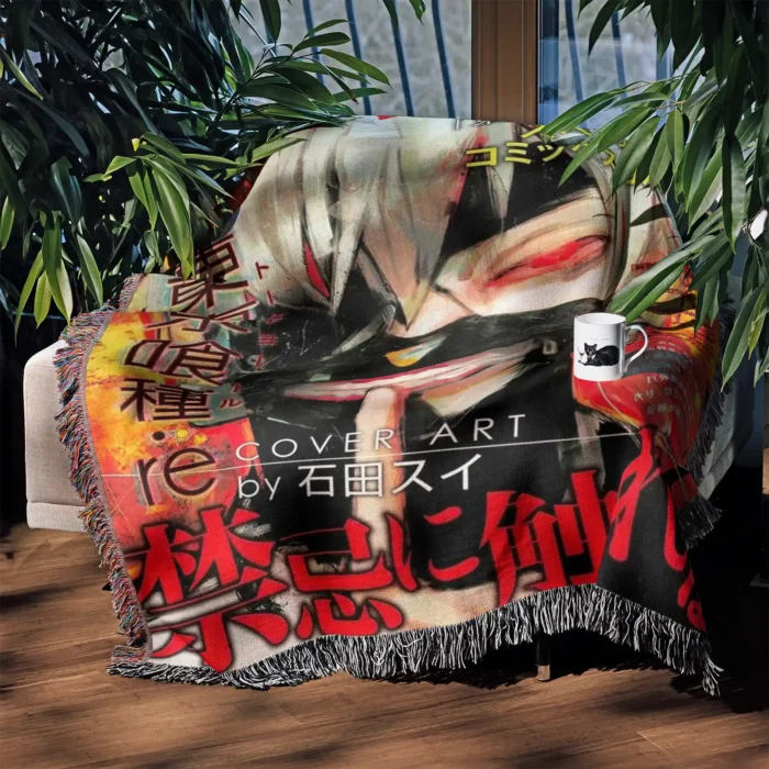 Ghoul Manga Cover Woven Tapestry Throw Blanket – Dark Wall Art, Room & Home Decor, Collectible Gift - Image 3