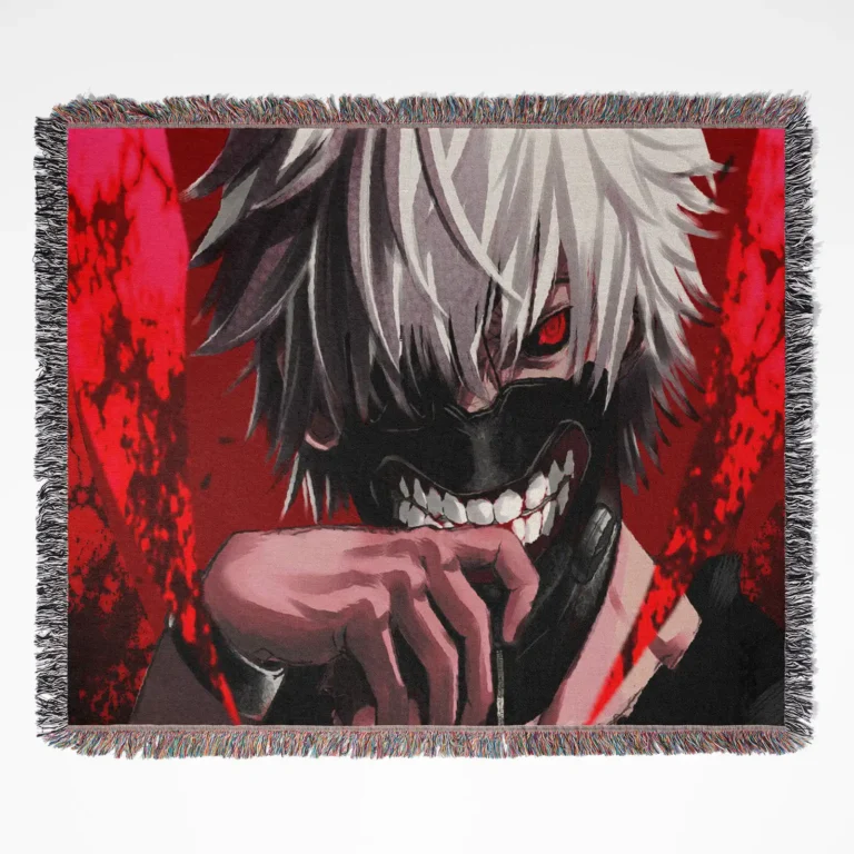 Tokyo Ghoul woven tapestry throw blanket, unique home accent, perfect as room and wall art.