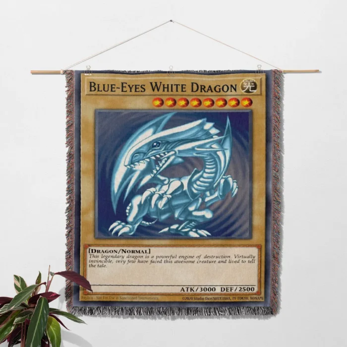 YGO Blue Eyes White Dragon Card Woven Tapestry Throw Blanket – Iconic Wall Art, Room & Home Decor - Image 2
