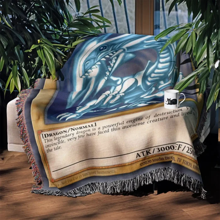 YGO Blue Eyes White Dragon Card Woven Tapestry Throw Blanket – Iconic Wall Art, Room & Home Decor - Image 3