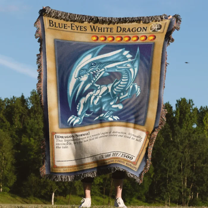 YGO Blue Eyes White Dragon Card Woven Tapestry Throw Blanket – Iconic Wall Art, Room & Home Decor - Image 4