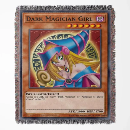 Yu-Gi-Oh! Dark Magician Girl card woven tapestry throw blanket, magical wall hanging, perfect for room and home decor.