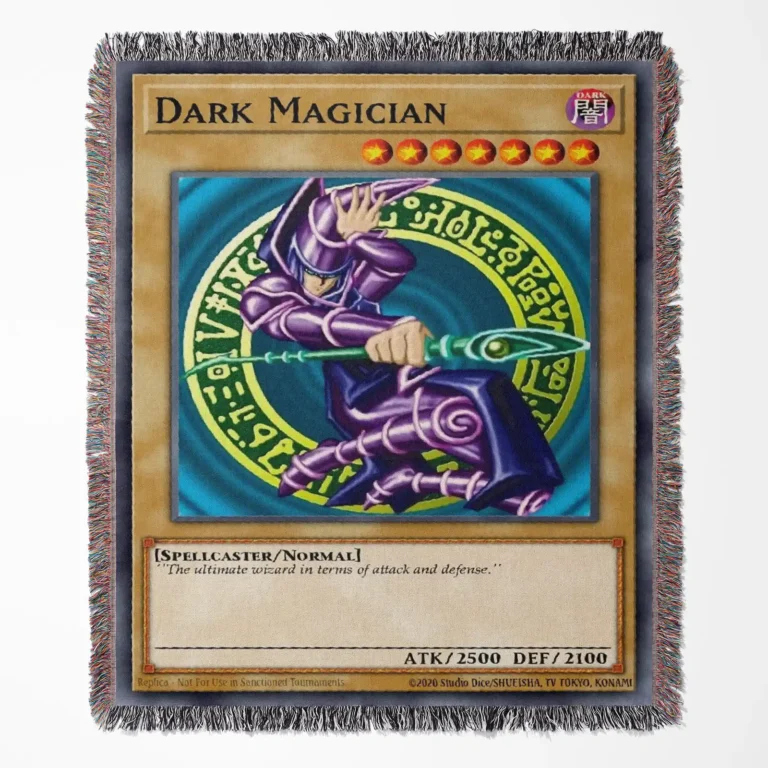 Yu-Gi-Oh! Dark Magician card woven tapestry throw blanket, legendary card-inspired throw, perfect for room and wall decor.