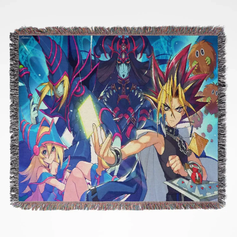Yu-Gi-Oh! woven tapestry throw blanket, popular room accent design, cozy throw, and wall art piece perfect for room and home decor.