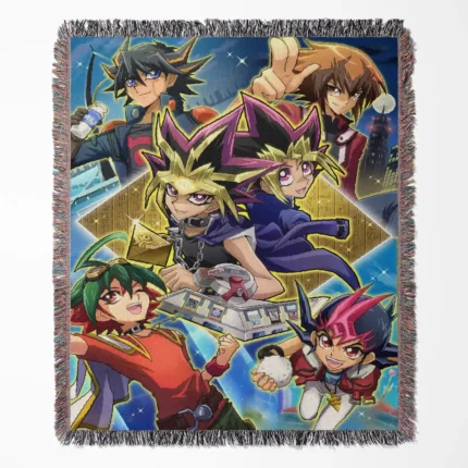 Yu-Gi-Oh! woven tapestry throw blanket, unique wall art design, ideal for room and home decor, and a collectible throw.