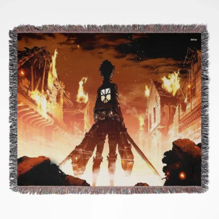 Attack on Titan Ruined City woven tapestry throw blanket, stunning wall rug and picnic mat, ideal for adding a piece of the ruined world of Attack on Titan to your home decor.