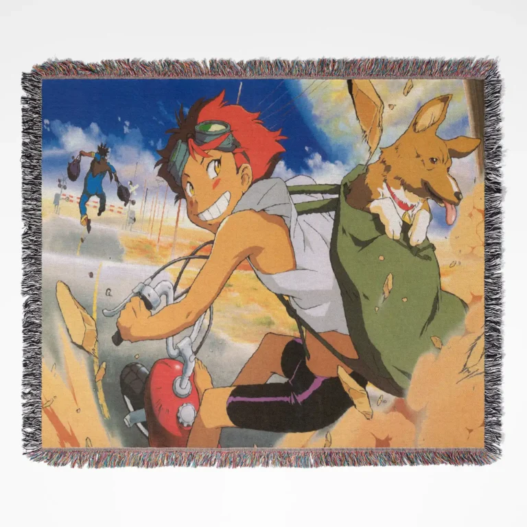 Cowboy Bebop woven tapestry throw blanket, retro wall art inspired by the space-western style of Cowboy Bebop, perfect for room and home decor.