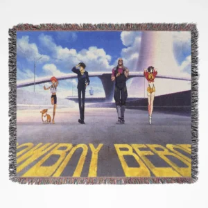 Cowboy Bebop woven tapestry throw blanket, classic wall art and cozy accent, perfect for adding a touch of space-western style to your home decor.