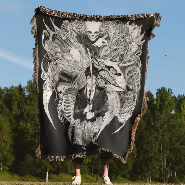 CSM Aki Hayakawa Woven Tapestry Throw Blanket – Dark Wall Art, Room & Home Decor, Collectible Gift - Image 4