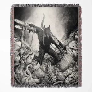 Chainsaw Man Denji woven tapestry throw blanket, a unique wall rug and home decor piece, perfect as a gift for fans of Denji from Chainsaw Man.