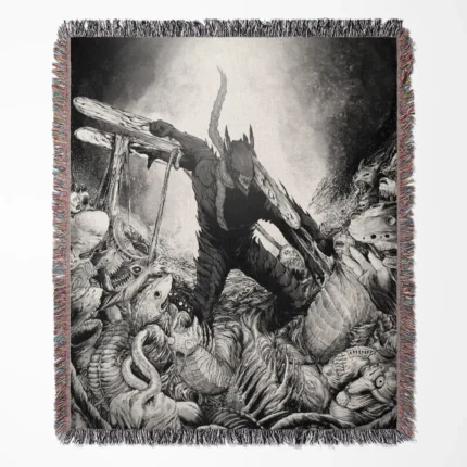 Chainsaw Man Denji woven tapestry throw blanket, a unique wall rug and home decor piece, perfect as a gift for fans of Denji from Chainsaw Man.
