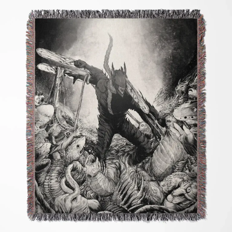 Chainsaw Man Denji woven tapestry throw blanket, a unique wall rug and home decor piece, perfect as a gift for fans of Denji from Chainsaw Man.