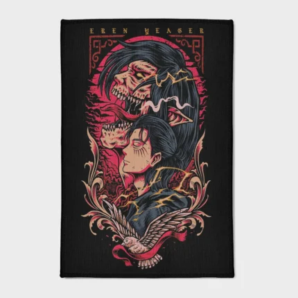 This *Attack on Titan* Eren Yeager rug is the perfect anime gift for boys' bedrooms, gaming setups, or dorm rooms. A great choice for fans of the series.