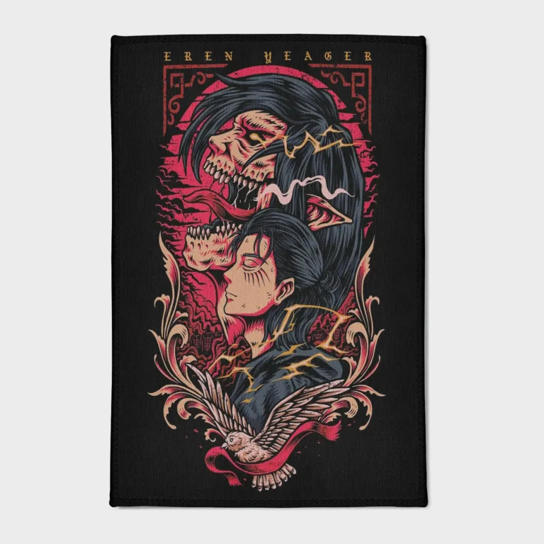 This *Attack on Titan* Eren Yeager rug is the perfect anime gift for boys' bedrooms, gaming setups, or dorm rooms. A great choice for fans of the series.