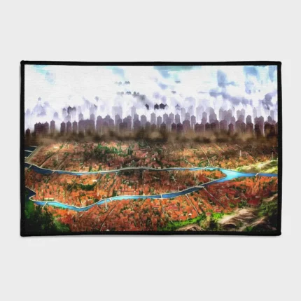 This *Attack on Titan* walled city rug adds an epic touch to boys' bedrooms or gaming setups. A striking decor piece for anime fans.