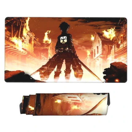 Epic Attack on Titan Desk Mat for Gaming Room or Collector Setup. Ideal for otaku bedrooms, fan rooms, or gaming setups. Perfect gift for AOT enthusiasts.