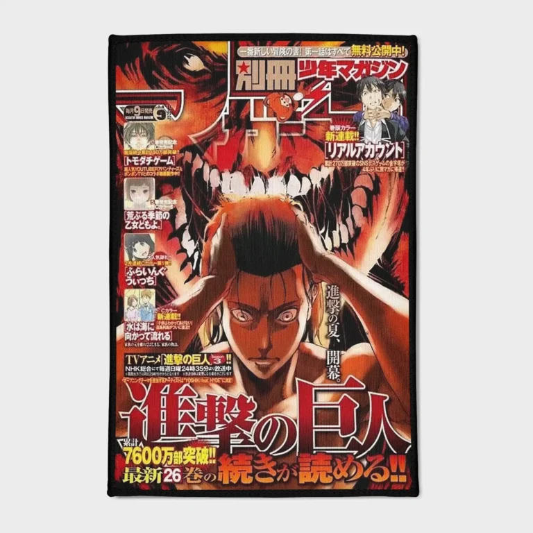 This *Attack on Titan* manga comic cover rug makes a great decor piece for boys' bedrooms or game rooms. A must-have collectible for fans.