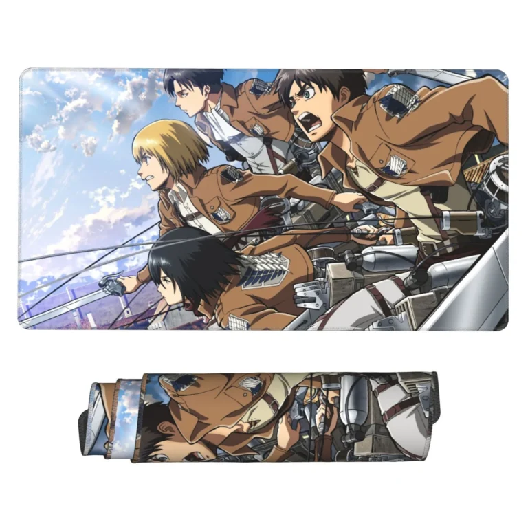 Epic Attack on Titan Desk Mat for Game Room or Collector Decor. Great for gaming setups, otaku bedrooms, or fan collections. Perfect gift for AOT fans.