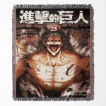 Attack on Titan woven tapestry throw blanket, iconic room decor and wall art, the perfect gift for fans of the Attack on Titan universe.