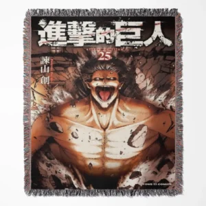Attack on Titan woven tapestry throw blanket, iconic room decor and wall art, the perfect gift for fans of the Attack on Titan universe.