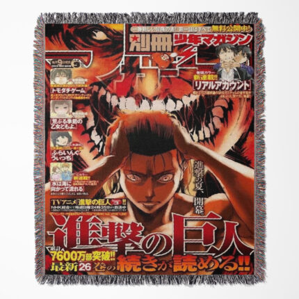 Attack on Titan woven tapestry throw blanket, classic wall art and room decor, ideal as a gift for fans of the epic Attack on Titan series.