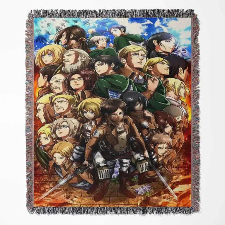AOT woven tapestry throw blanket, unique wall rug and picnic mat, perfect for collectors and fans of Attack on Titan looking to add an epic touch to their space.