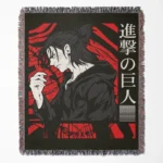 AOT Eren Yeager woven tapestry throw blanket, epic wall rug and room decor, an ideal gift for Attack on Titan fans featuring the heroic Eren Yeager.