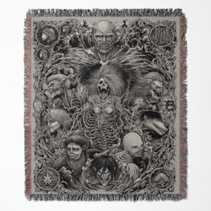 Attack on Titan woven tapestry throw blanket, bold wall art and room decor, a perfect iconic accent for fans of Attack on Titan.