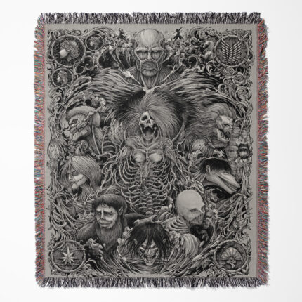 Attack on Titan woven tapestry throw blanket, bold wall art and room decor, a perfect iconic accent for fans of Attack on Titan.