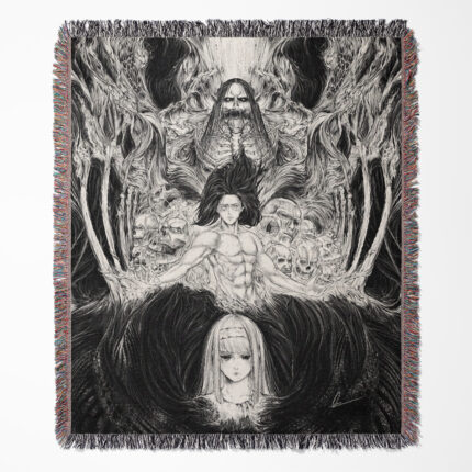 Attack on Titan woven tapestry throw blanket, epic wall art and room decor, ideal as a gift for fans of the Attack on Titan anime series.