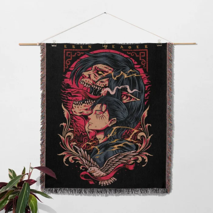 AOT Eren Yeager Woven Tapestry Throw Blanket – Striking Wall Rug, Home & Room Decor, Ideal Collectible Gift - Image 2