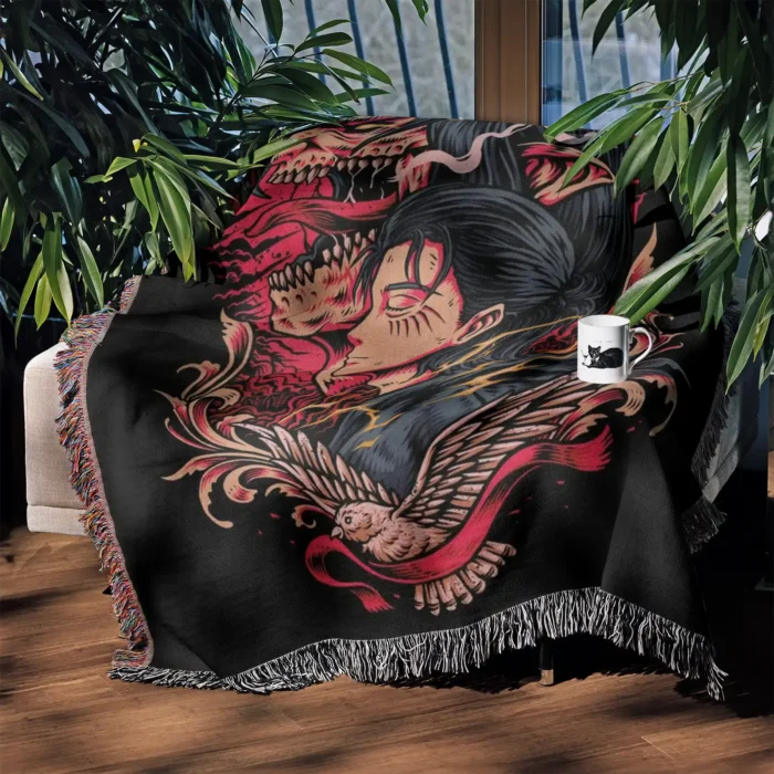AOT Eren Yeager Woven Tapestry Throw Blanket – Striking Wall Rug, Home & Room Decor, Ideal Collectible Gift - Image 3