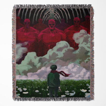 Attack on Titan woven tapestry throw blanket, striking wall rug and room decor, perfect as a collectible for Attack on Titan fans.