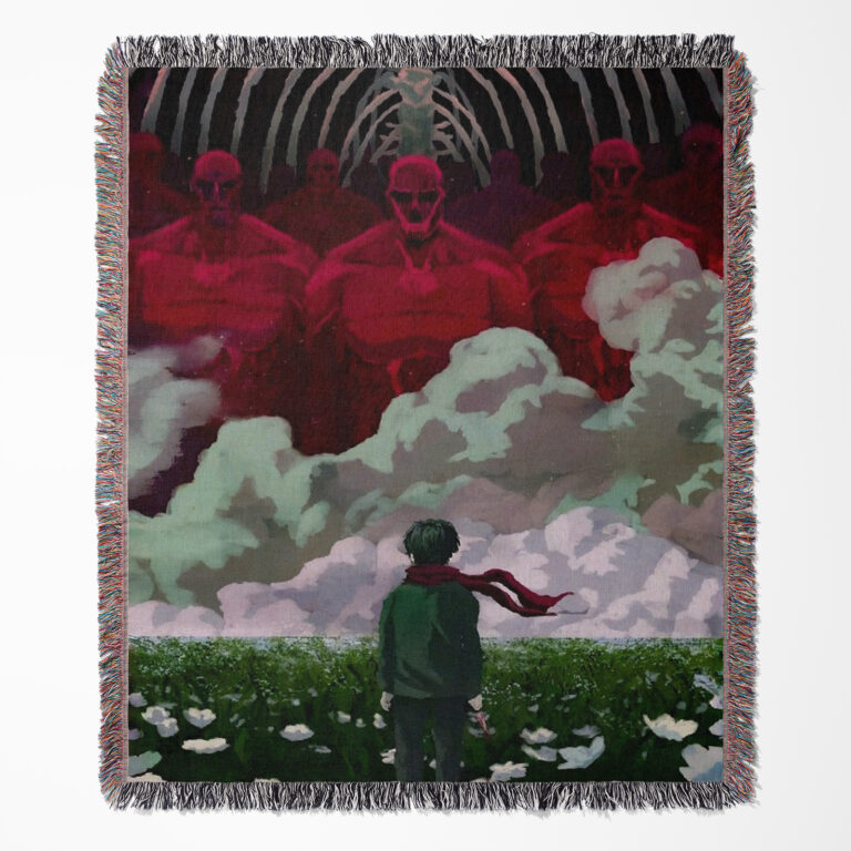 Attack on Titan woven tapestry throw blanket, striking wall rug and room decor, perfect as a collectible for Attack on Titan fans.