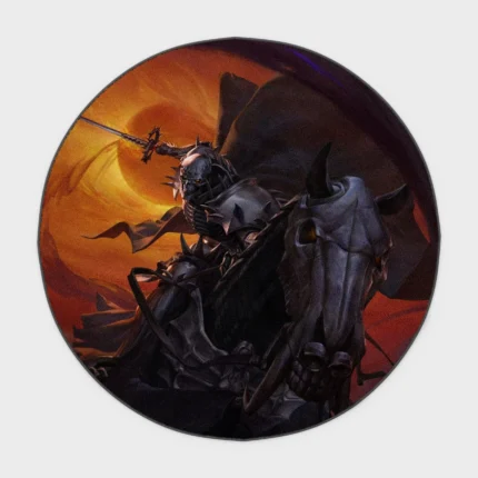Bring the dark fantasy world to life with this Skull Knight round rug. Perfect for your bedroom or dark fantasy setup, it adds a unique and ominous vibe to your space.
