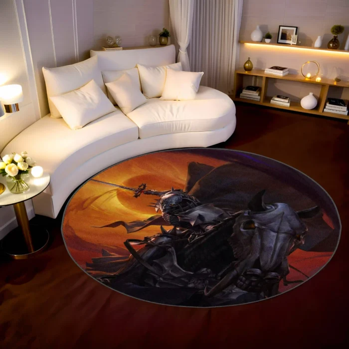 Skull Knight Round Rug – Unique Rug for Bedroom or Dark Fantasy Setup - Image 2