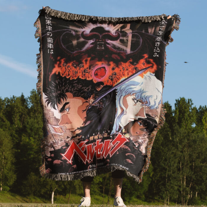 Berserk Old Anime Poster Anime Woven Tapestry Throw Blanket – Vintage Wall Art, Room & Home Decor, Great Gift - Image 4