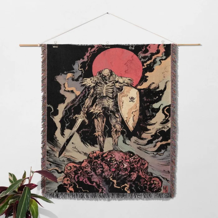Skull Knight Woven Tapestry Throw Blanket – Dark Fantasy Wall Art, Room & Home Decor, Unique Gift - Image 2