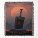 Berserk Sword Tomb woven tapestry throw blanket, epic wall art and room decor, a must-have collectible for fans of Berserk's iconic sword tomb scene.
