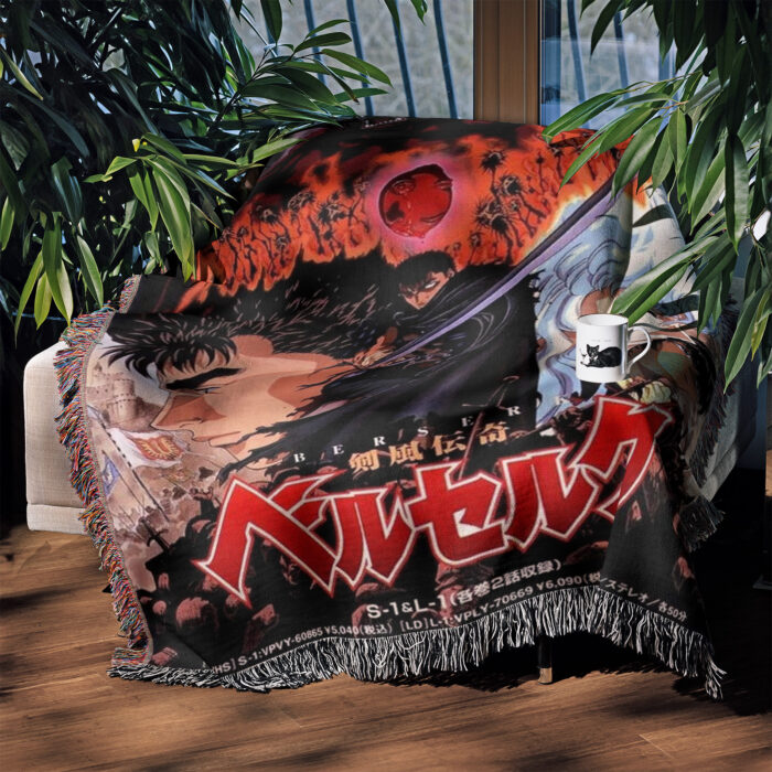Berserk Old Anime Poster Anime Woven Tapestry Throw Blanket – Vintage Wall Art, Room & Home Decor, Great Gift - Image 3