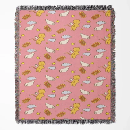Cardcaptor Cerberus woven tapestry throw blanket, cute wall art and magical room decor, perfect gift for fans of Cardcaptor Sakura’s adorable Cerberus character.