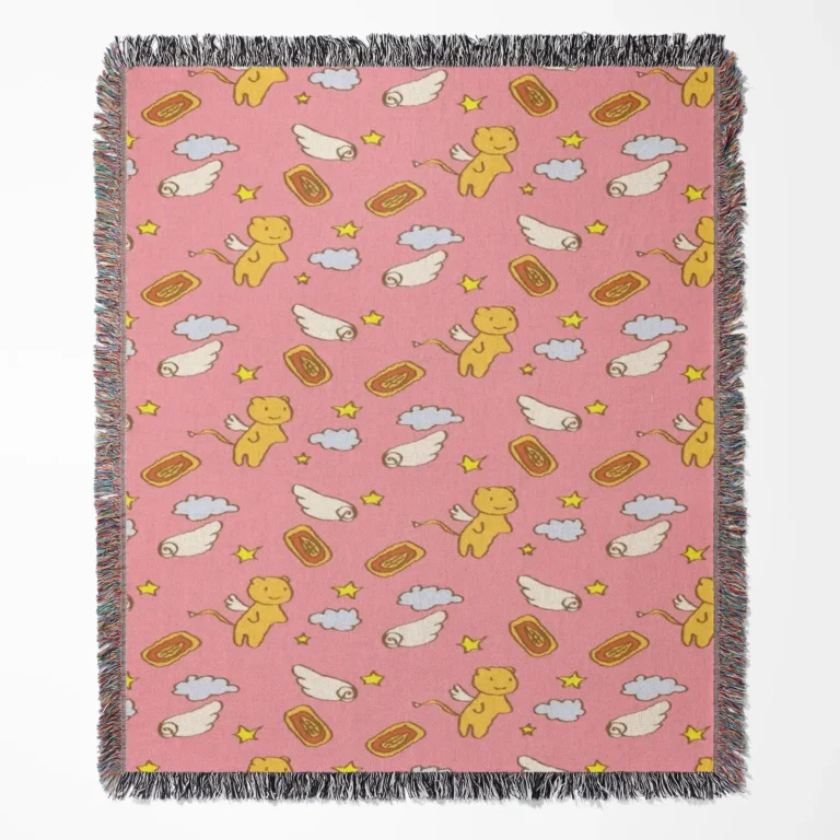 Cardcaptor Cerberus woven tapestry throw blanket, cute wall art and magical room decor, perfect gift for fans of Cardcaptor Sakura’s adorable Cerberus character.
