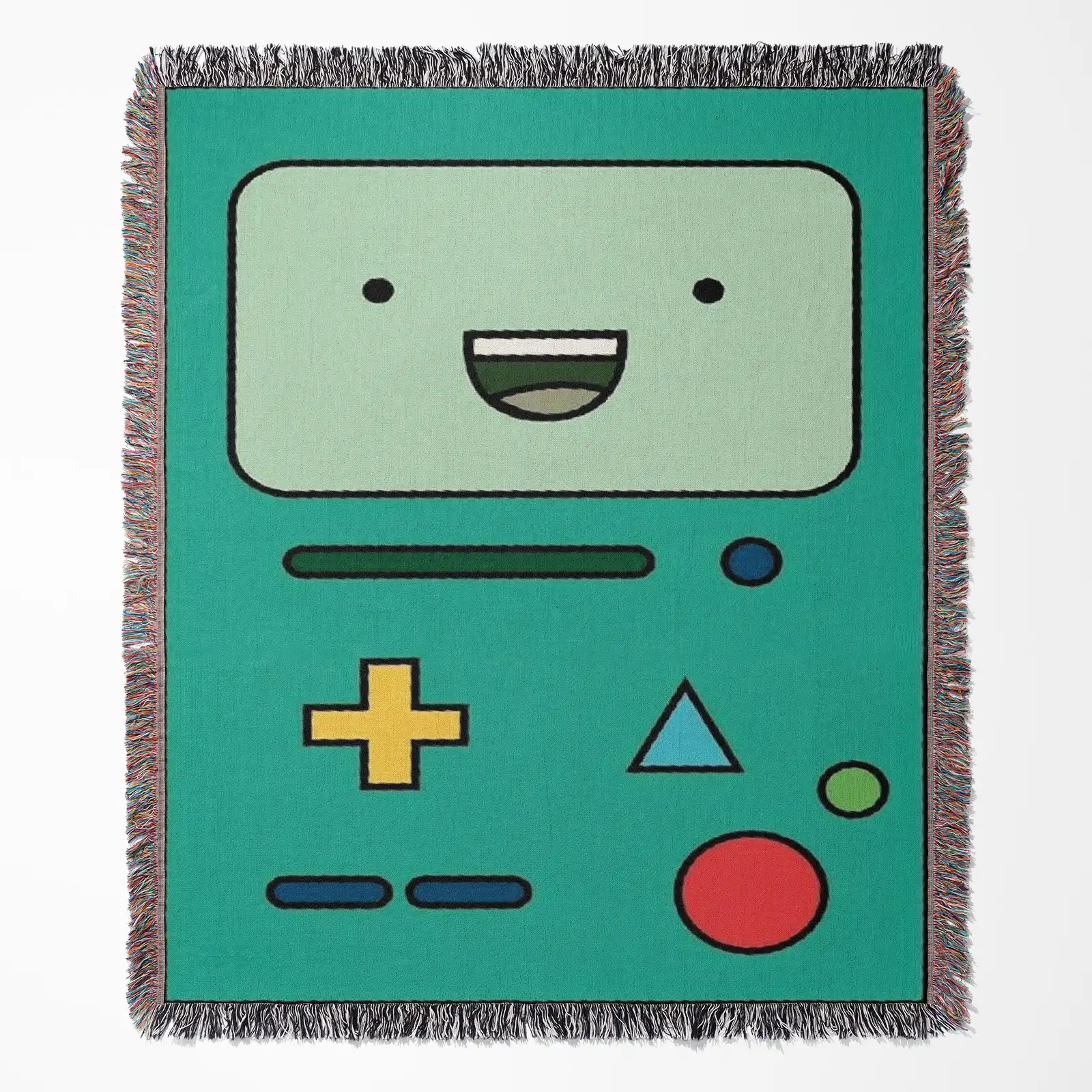 cartoon-woven-tapestry-throw-blanket-1 BMO woven tapestry throw blanket, featuring retro wall art and cozy room decor, perfect as a collectible accent for Adventure Time fans.