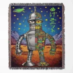 Futurama woven tapestry throw blanket, featuring cool wall art and room decor, making it a perfect gift for Futurama collectors.