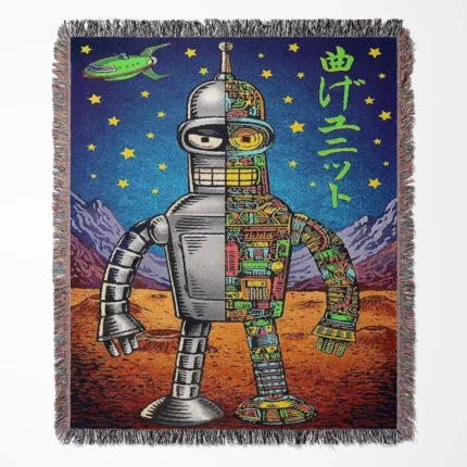 Futurama woven tapestry throw blanket, featuring cool wall art and room decor, making it a perfect gift for Futurama collectors.