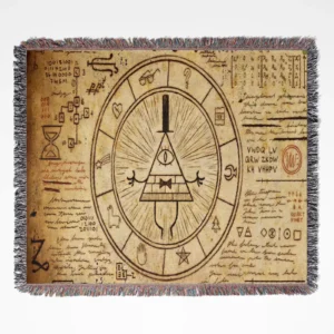 Bill Cipher's Symbols woven tapestry throw blanket, designed with mysterious wall rug and unique room decor, making it a perfect collectible accent for Gravity Falls fans.