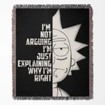 Rick and Morty woven tapestry throw blanket, designed with colorful wall art and cozy room accent, making it a perfect collectible home decor for fans of Rick and Morty.