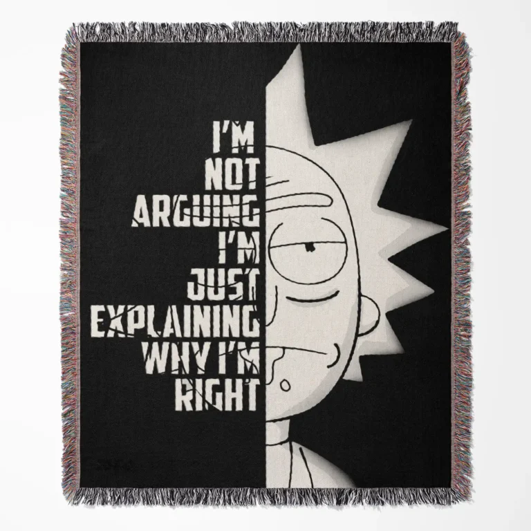 Rick and Morty woven tapestry throw blanket, designed with colorful wall art and cozy room accent, making it a perfect collectible home decor for fans of Rick and Morty.